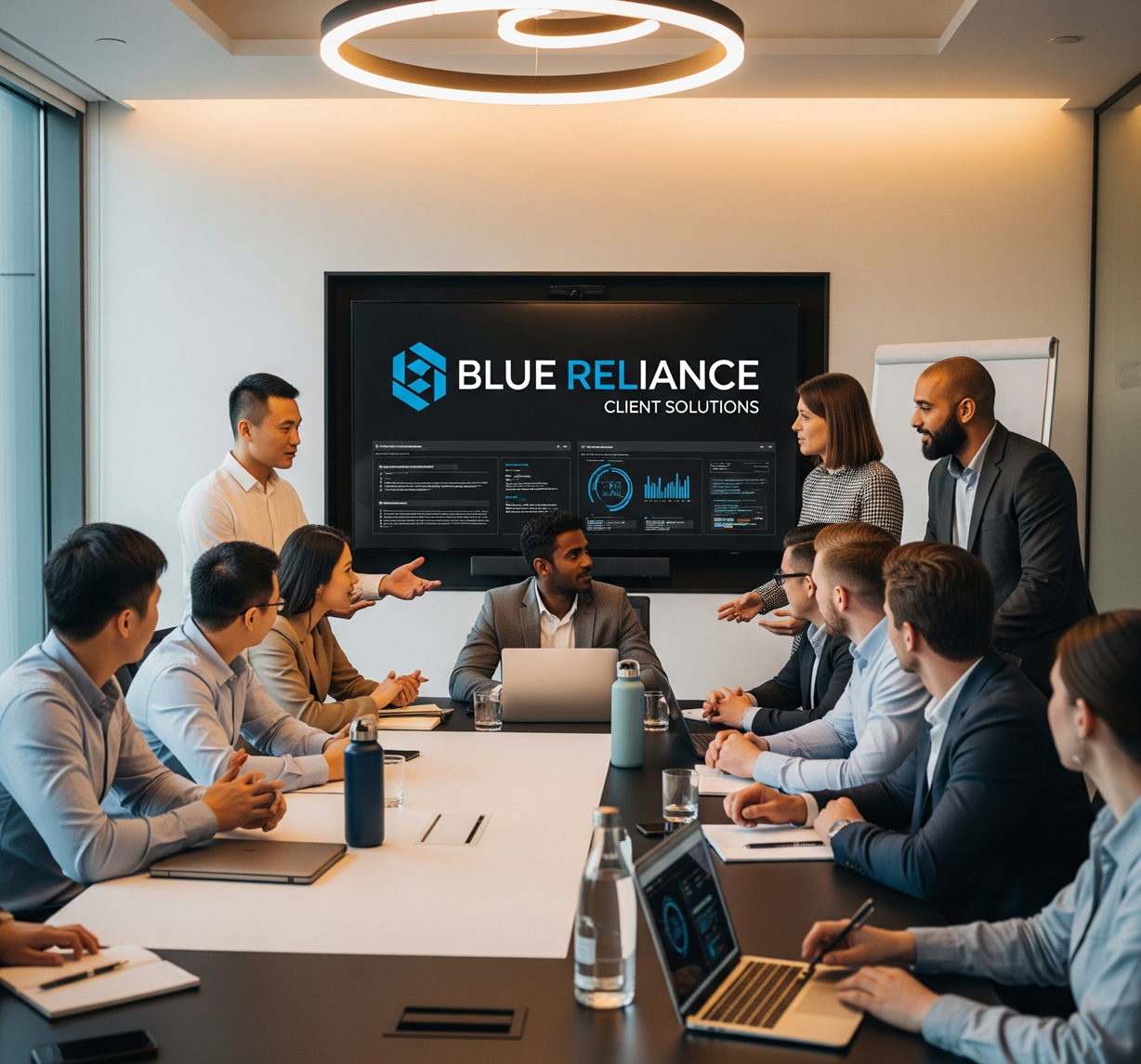 Blue Reliance IT consulting team planning comprehensive solutions for business clients 